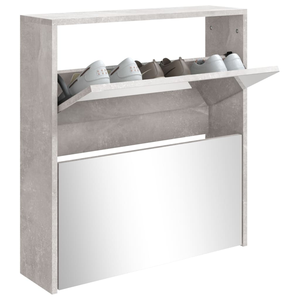Scarpiera Con Specchio A 2 Livelli Grigio Cemento 63x17x67 cm - Image 3