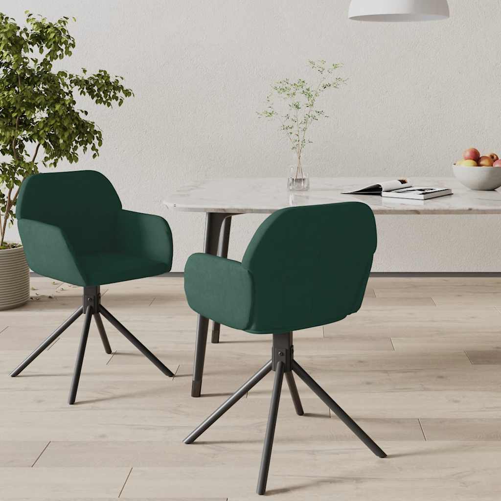 Sedie Da Pranzo Girevoli 2 Pz Verde Scuro In Velluto