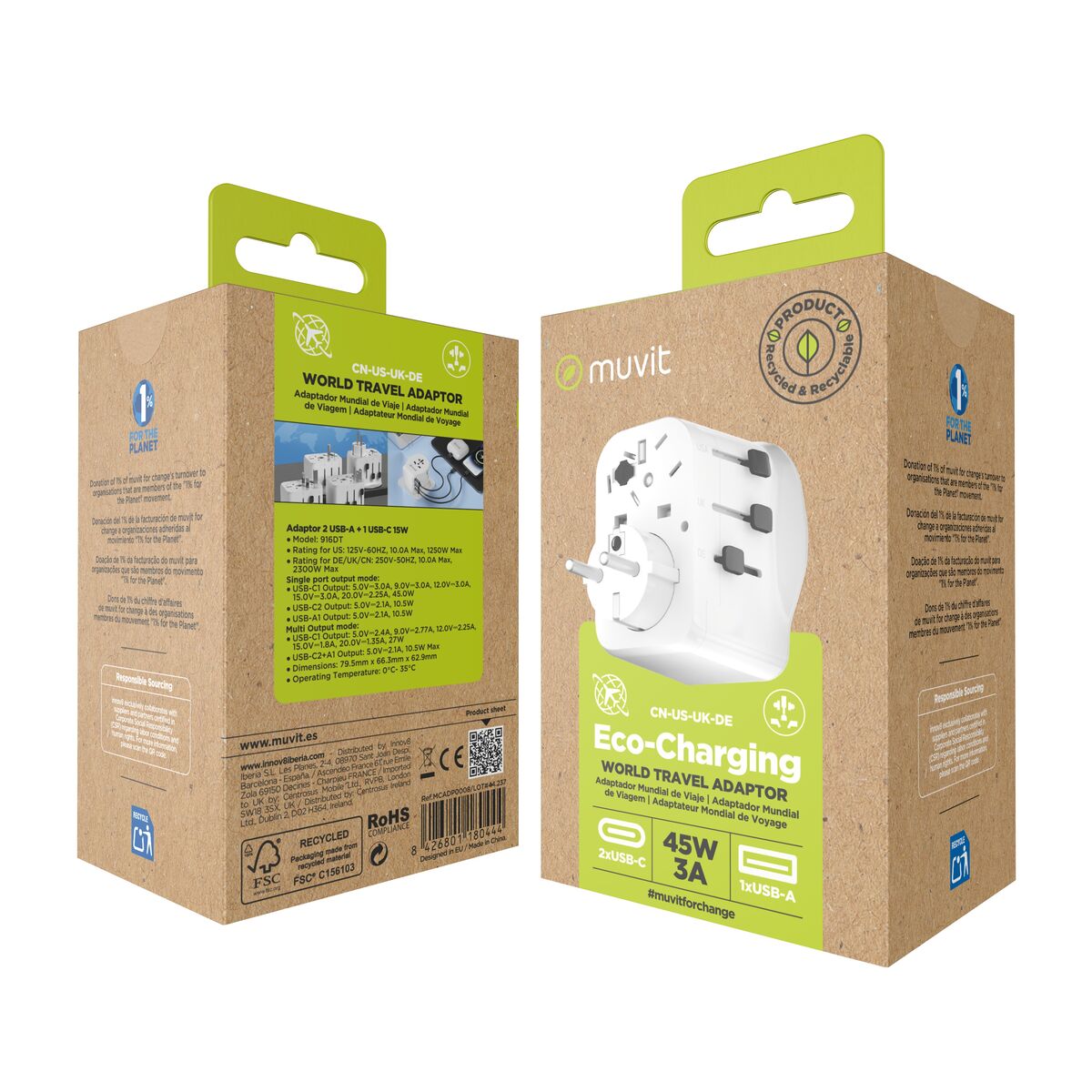 Adattore Con Prese Muvit For Change Plastica 45 W - Image 5