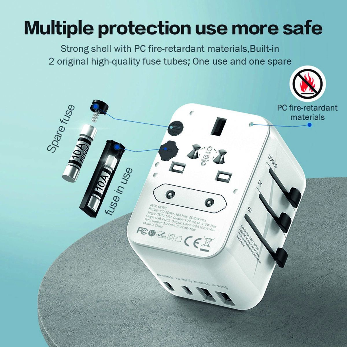 Adattore Con Prese Scape Travel 621uc Plastica - Image 3