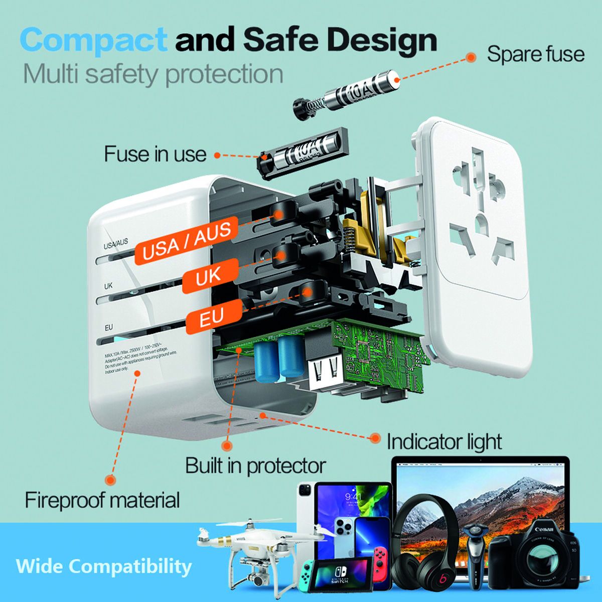 Adattore Con Prese Scape Travel 621uc Plastica - Image 6