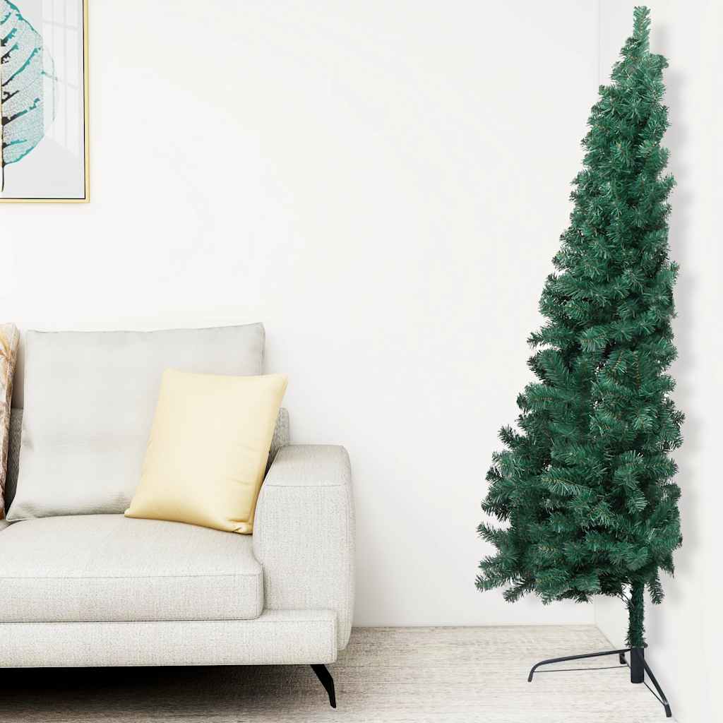 Albero Di Natale A Metà Preilluminato Con Palline Verde 240 cm