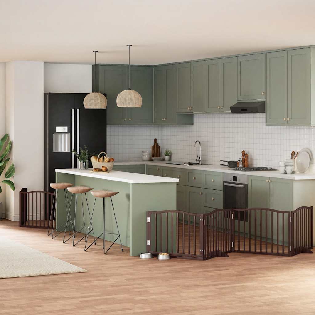 Cancello Cani Porta Pieghevole Marrone 8 Pannelli 640cm Pioppo