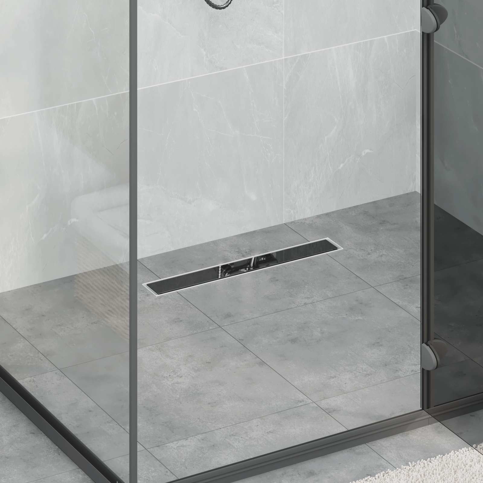 Drenaggio Doccia Con Copertura In Vetro Nero 60 cm