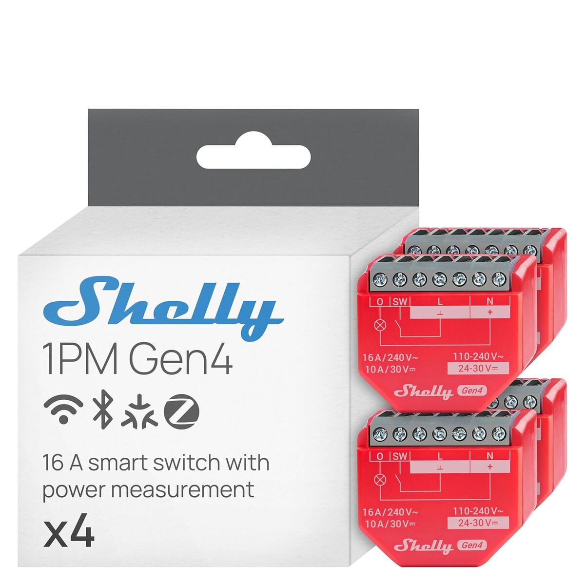 Presa Intelligente Shelly Shelly 1pm Gen4 4-Pack WI-Fi 230 V 16 A (4 Unità)