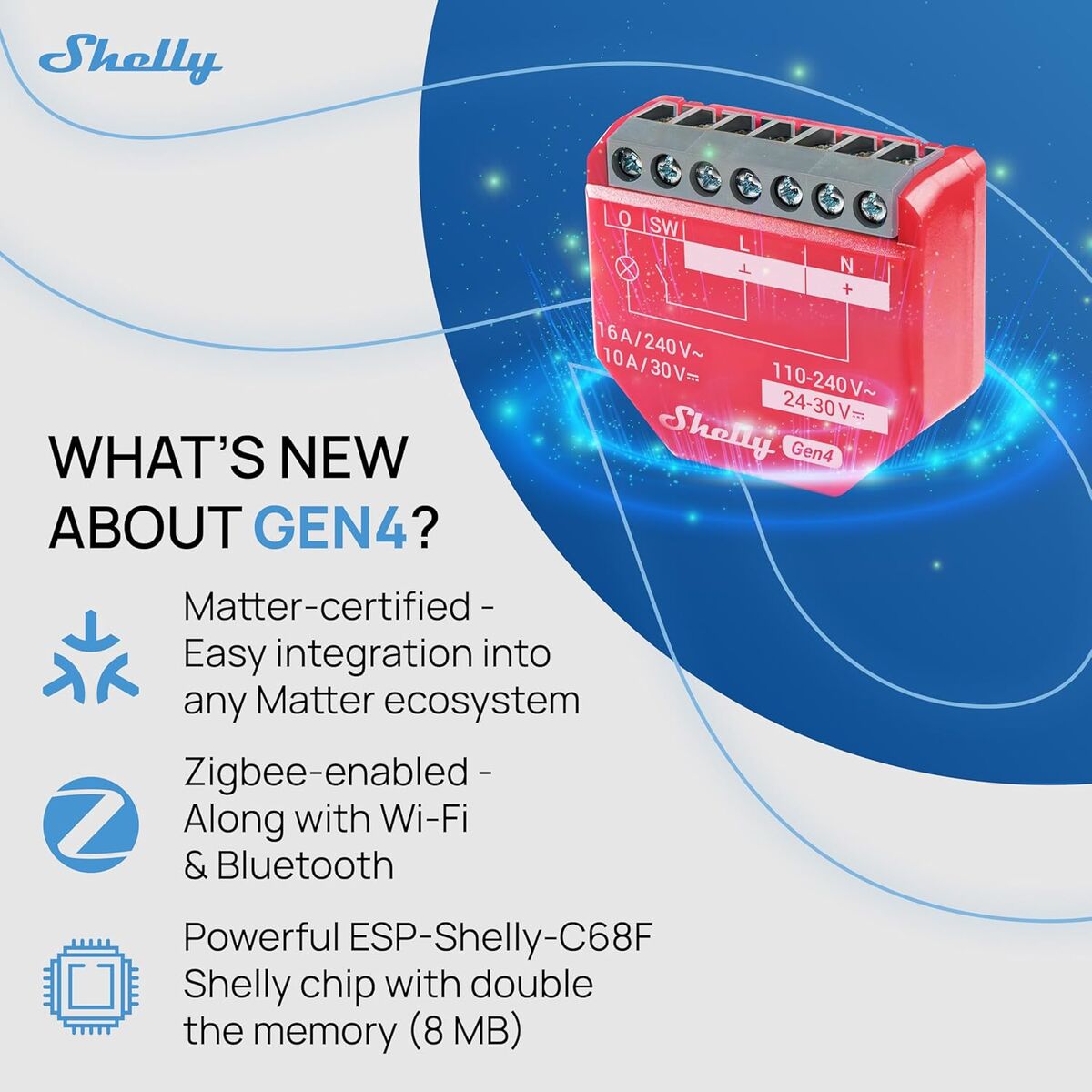 Presa Intelligente Shelly Shelly 1pm Gen4 4-Pack WI-Fi 230 V 16 A (4 Unità) - Image 3