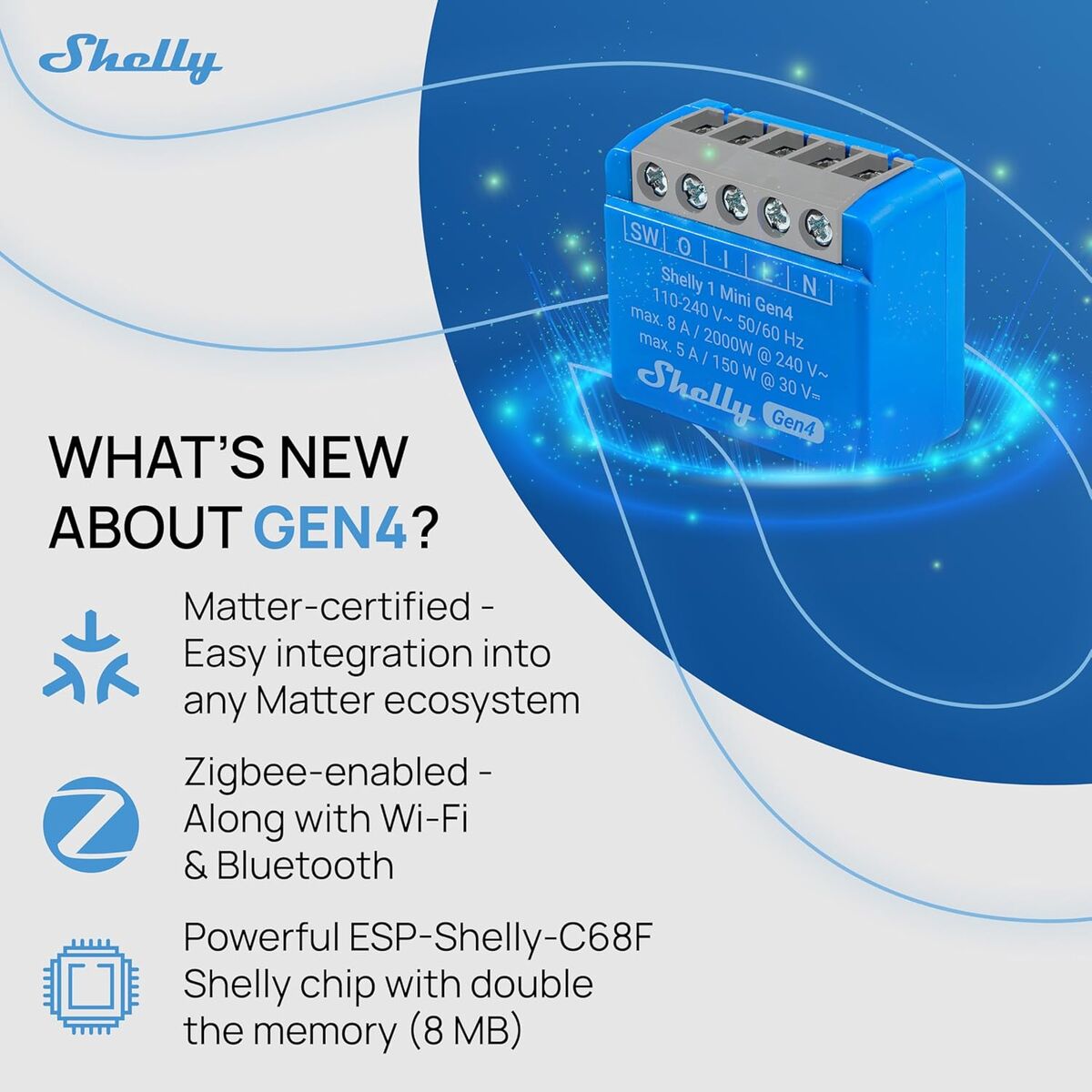 Presa Intelligente Shelly S4sW-001x8euu Bluetooth WI-Fi Bluetooth 5.0 - Image 5