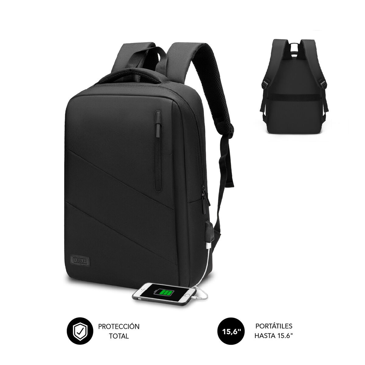Zaino Con Power Bank E Scompartimento Per Tablet E Pc Portatile Subblim Oxford