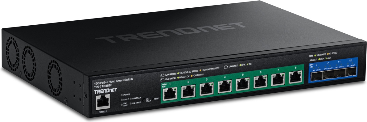 Trendnet TpE-7124sbf - Version V1.0r - Switch - Web - Smart - 8 X 10 Gigabit Ethernet + 4 X 10 Gigabit Sfp+ - An Rack Montierbar - Poe++ (720 W) (tpe