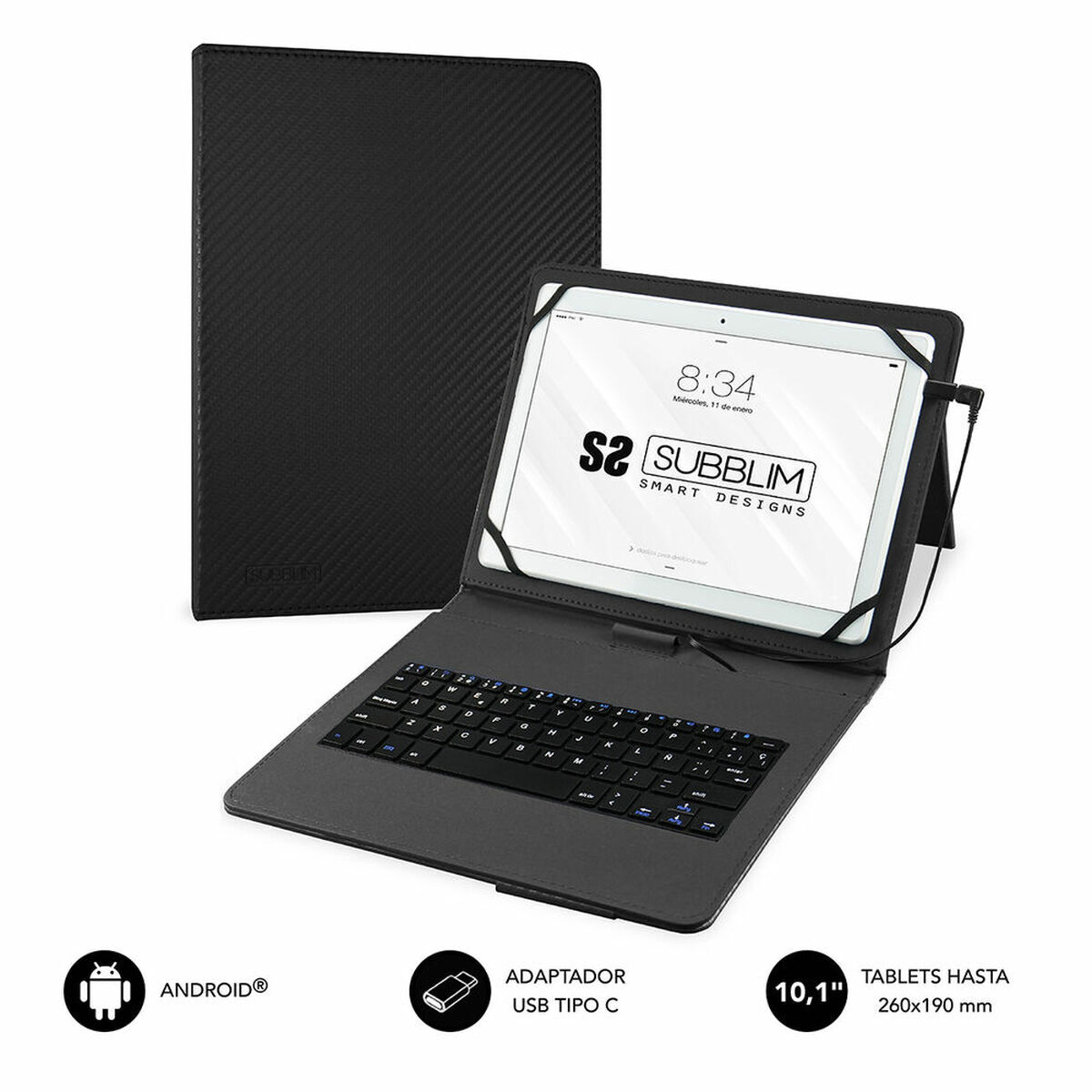 Custodia Per Tablet E Tastiera Subblim SuB-Kt1-Usb001 Nero Qwerty In Spagnolo - Image 3