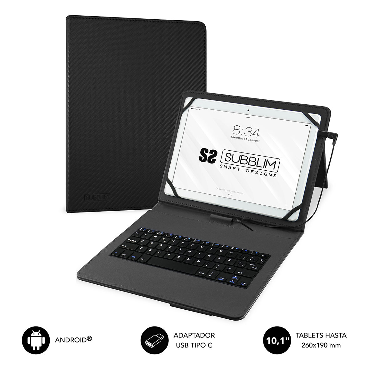 Custodia Per Tablet E Tastiera Subblim SuB-Kt1-Usb001 Nero Qwerty In Spagnolo - Image 5