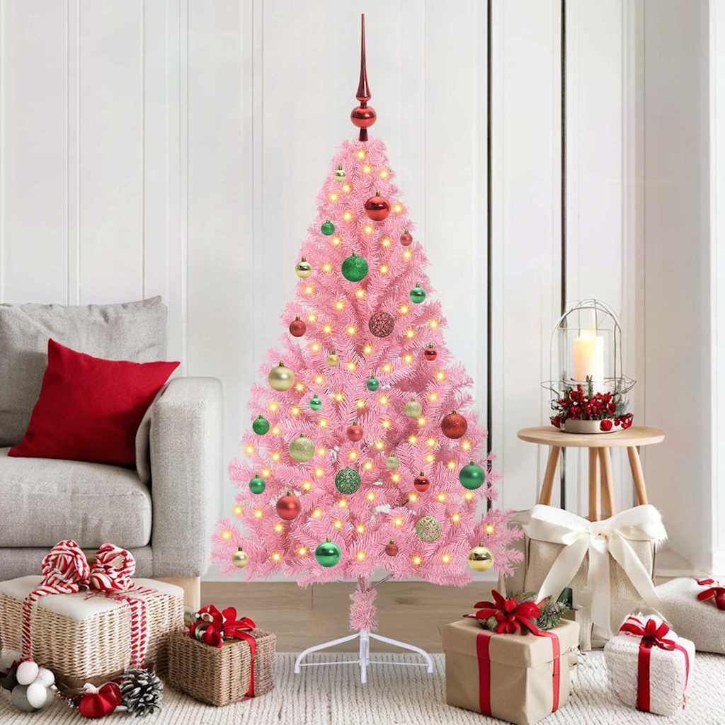 Albero Di Natale Artificiale Con Luci Integrate Rosa 150 Cm Pvc