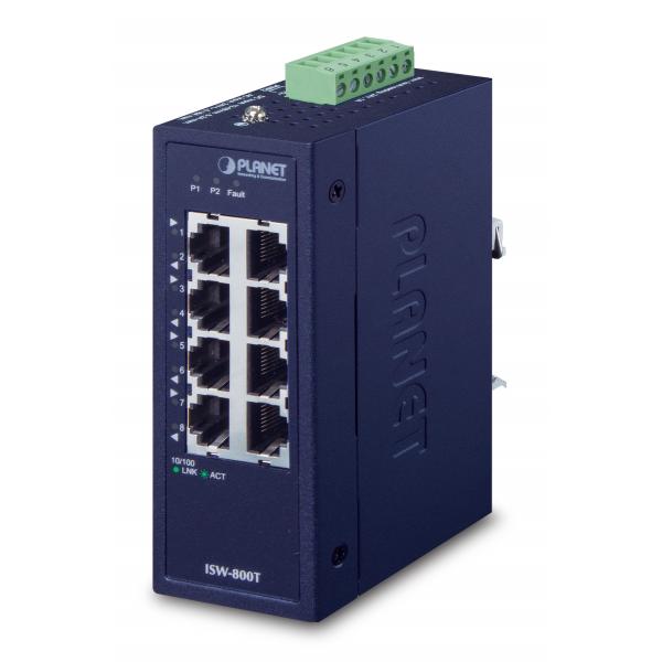 Planet IsW-800t Switch Di Rete Non Gestito L2 Fast Ethernet [10/100] Blu (ip30 Compact Size 8-Port - 10/100tx Fast Ethernet Switch - [-40~75 Degrees