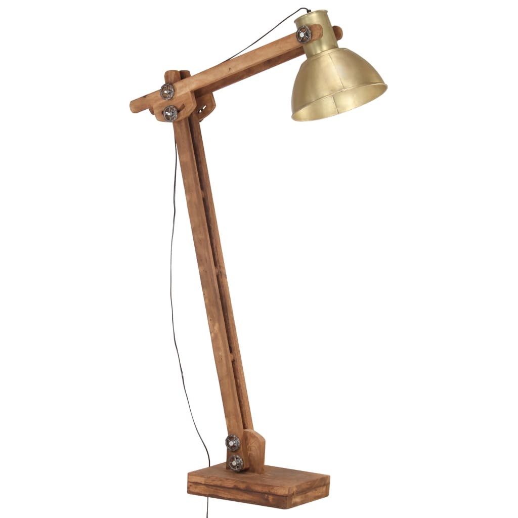 Lampada Da Pavimento Ottone In Legno Massello Di Mango E27