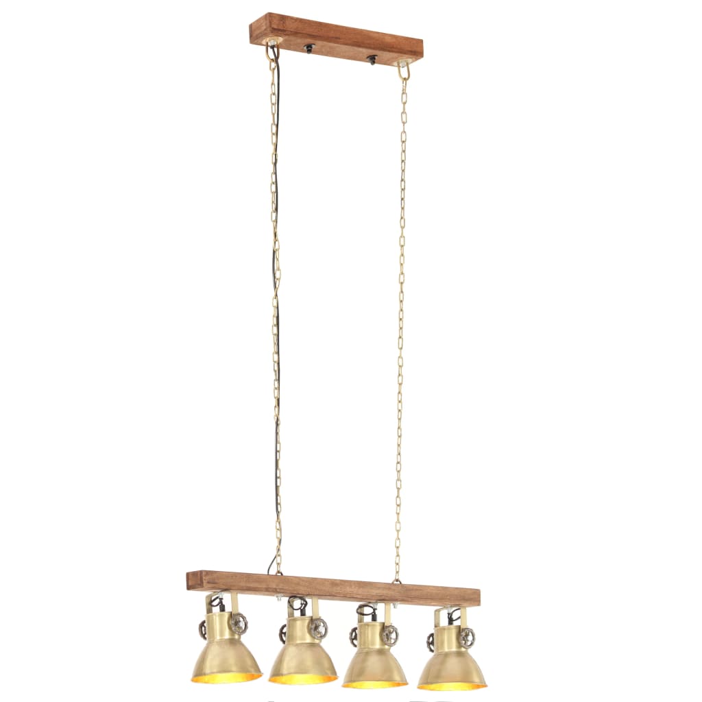 Lampada A Sospensione Industriale Ottone E27 Legno Di Mango
