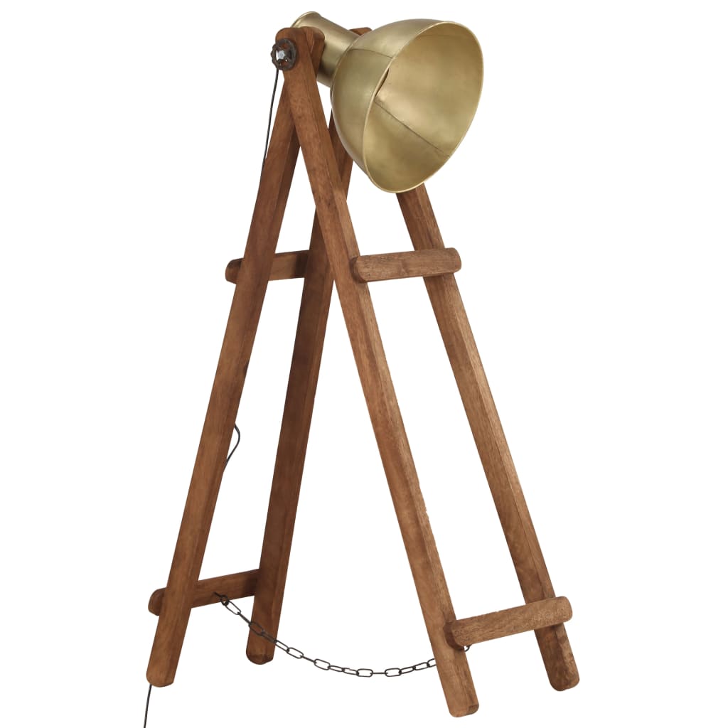 Lampada Da Pavimento Ottone E27 In Legno Massello Di Mango
