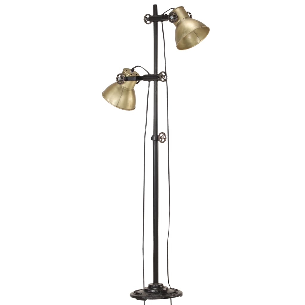 Lampada Da Pavimento Con 2 Paralumi Ottone E27 In Ghisa