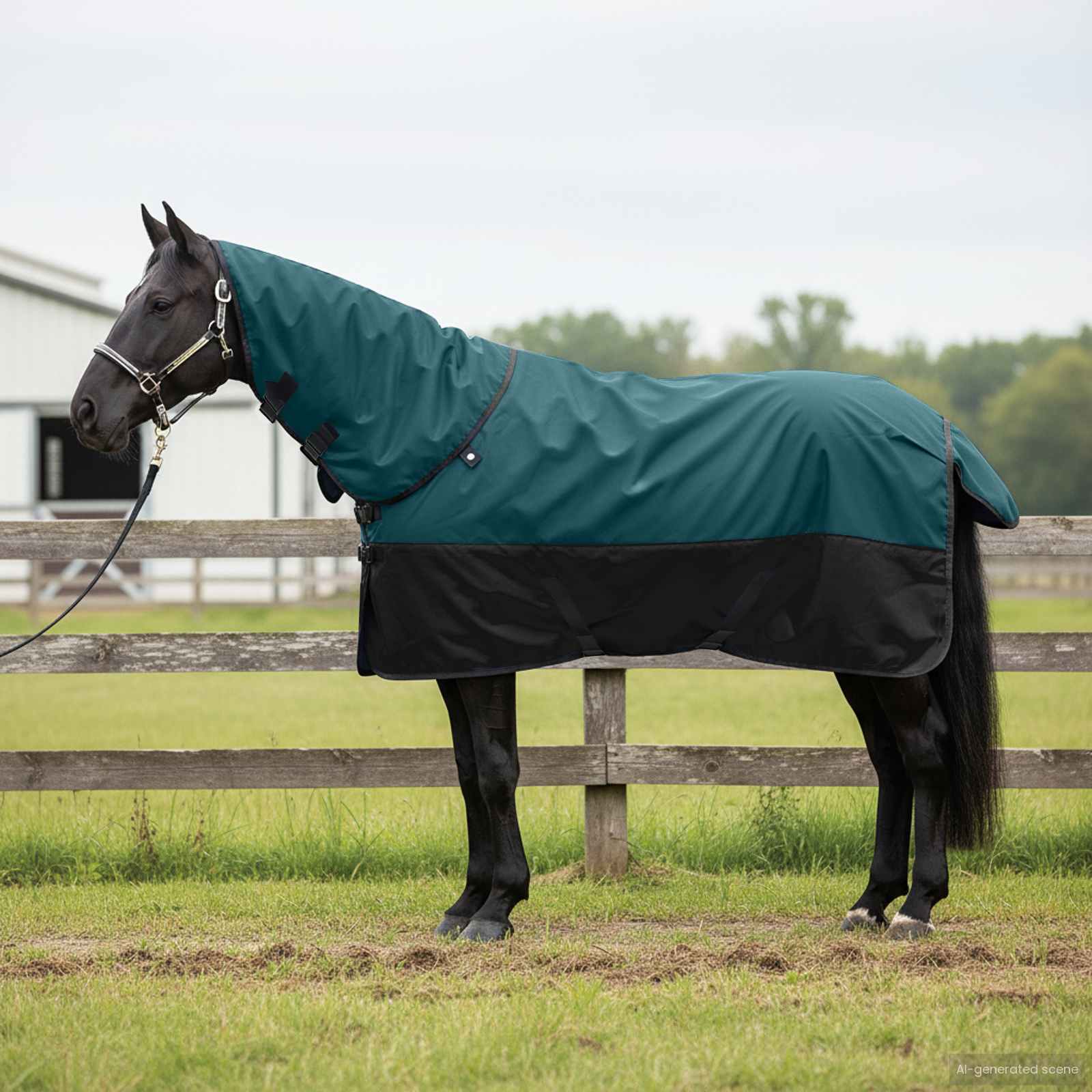 Coperta Per Cavalli Verde Scuro E Nero 125 Cm Poliestere