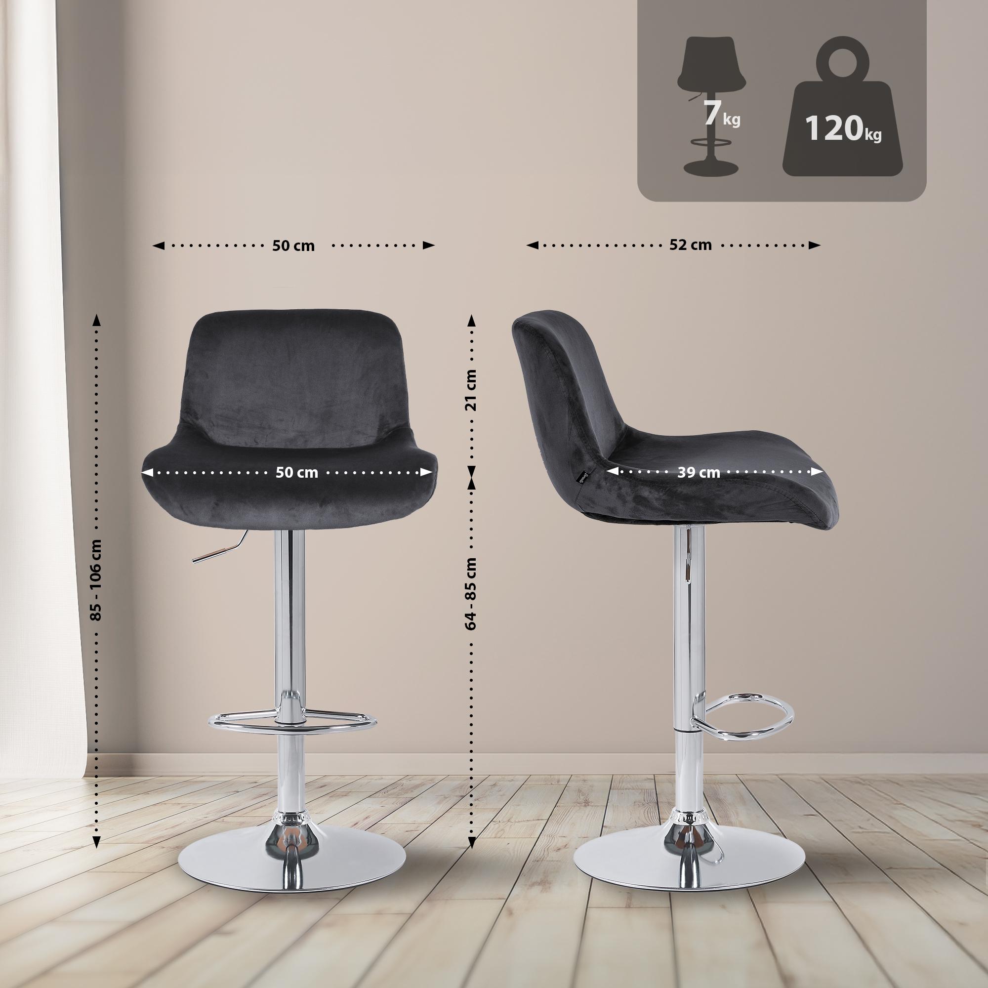 2er Set Barhocker Solon Chrom Samt - Image 6