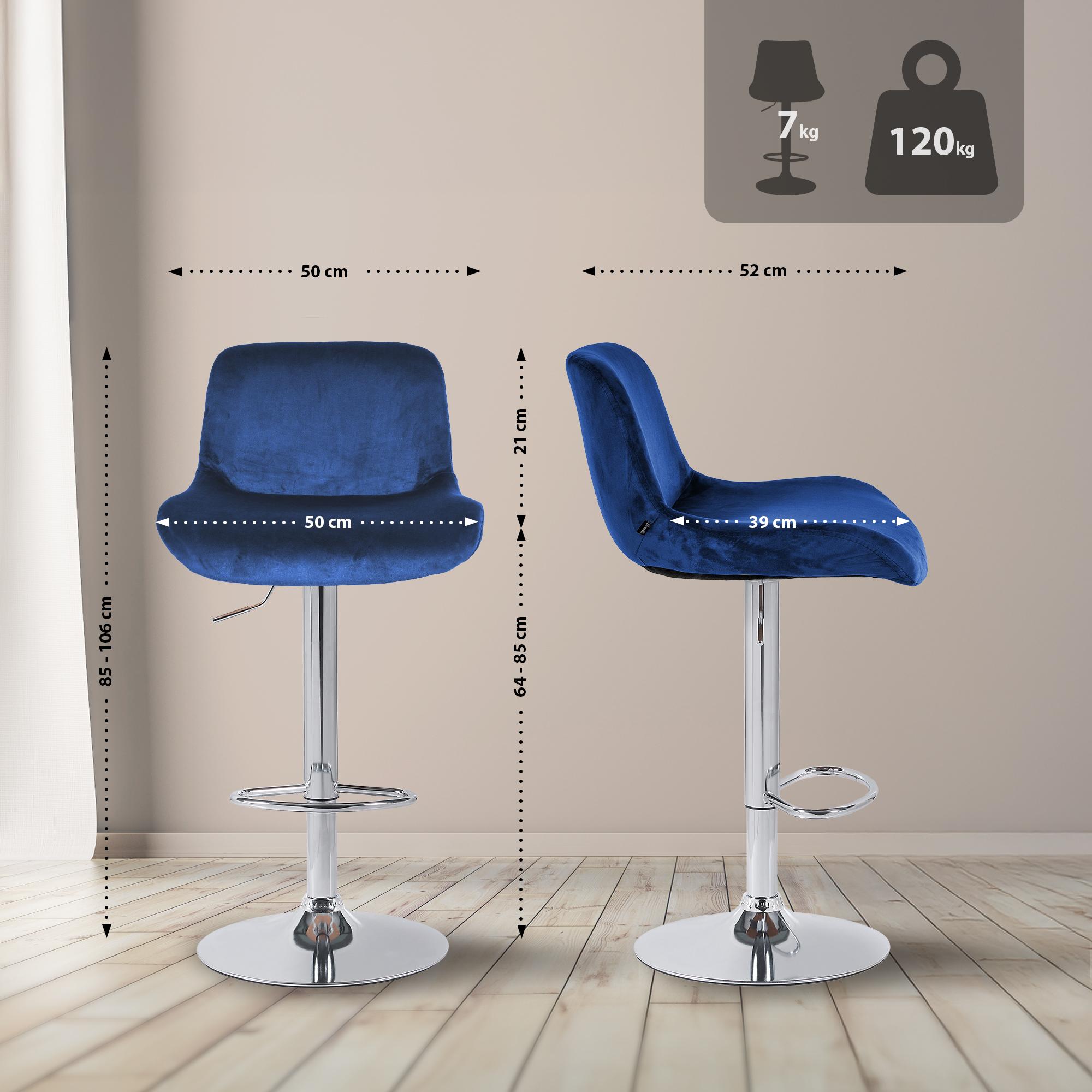 2er Set Barhocker Solon Chrom Samt - Image 6