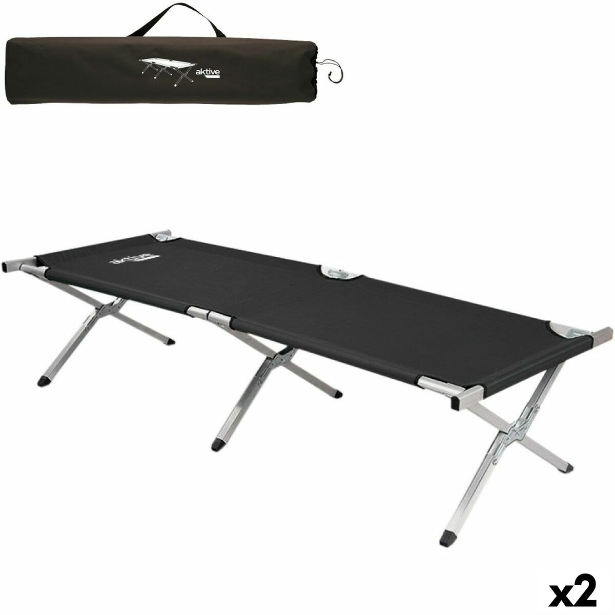 Letto Da Campeggio Aktive Nero 190 X 42 X 64 Cm Pieghevole (2 Unità)