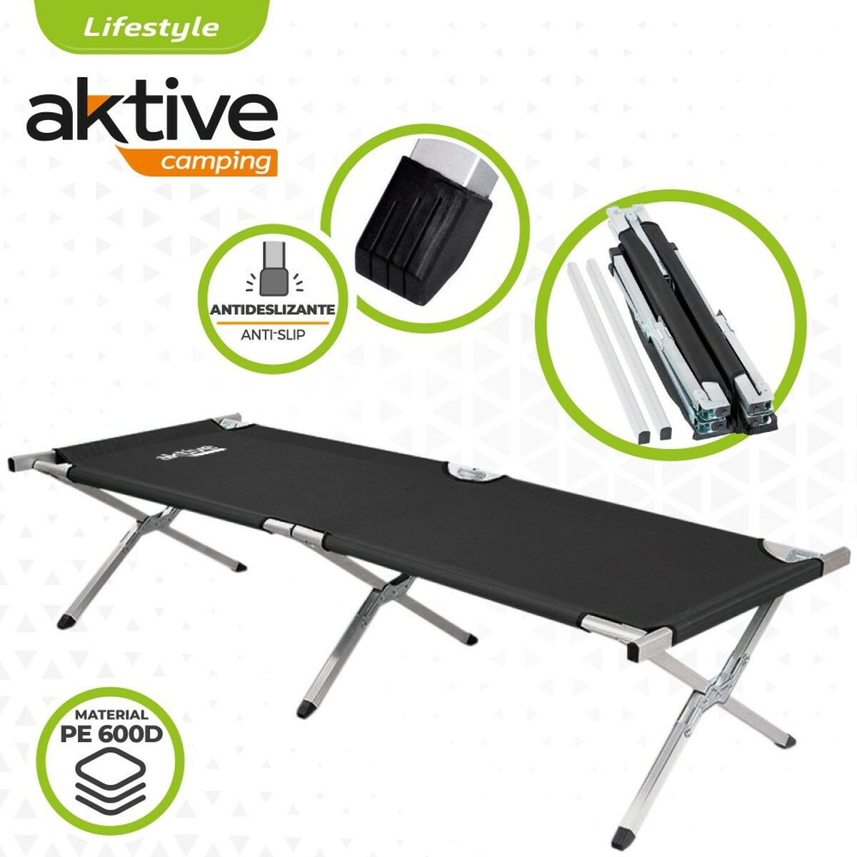 Letto Da Campeggio Aktive Nero 190 X 42 X 64 Cm Pieghevole (2 Unità) - Image 4