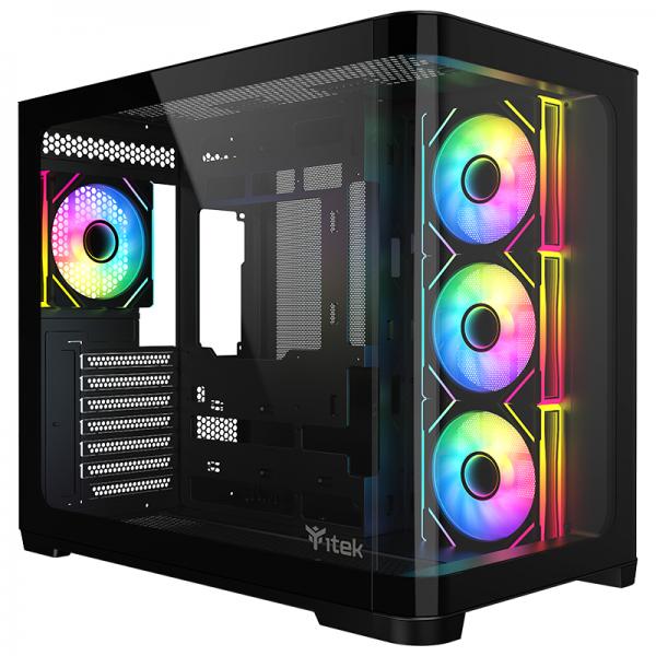 Itek Case Dark Cave Curved, Gaming Tower, Atx, 4x12cm  Argb Fan, 2xusb3, TypE-C, Curved Temp Glass S