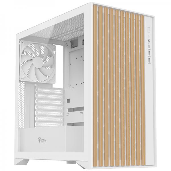 Itek Case Woody, Gaming Tower, Atx, 3x12cm Black Fan, 2xusb3, TypE-C,  Wood Front, Temp Glass Side P