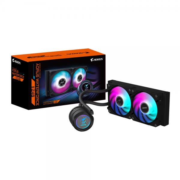 Gigabyte Aorus Waterforce Ii 240 Aio Liquid Cpu Cooler - 2 Ventole Argb Da 120 Mm, Meccanismo Di Bloccaggio A Scorrimento, DaisY-Chain, Compatibile C