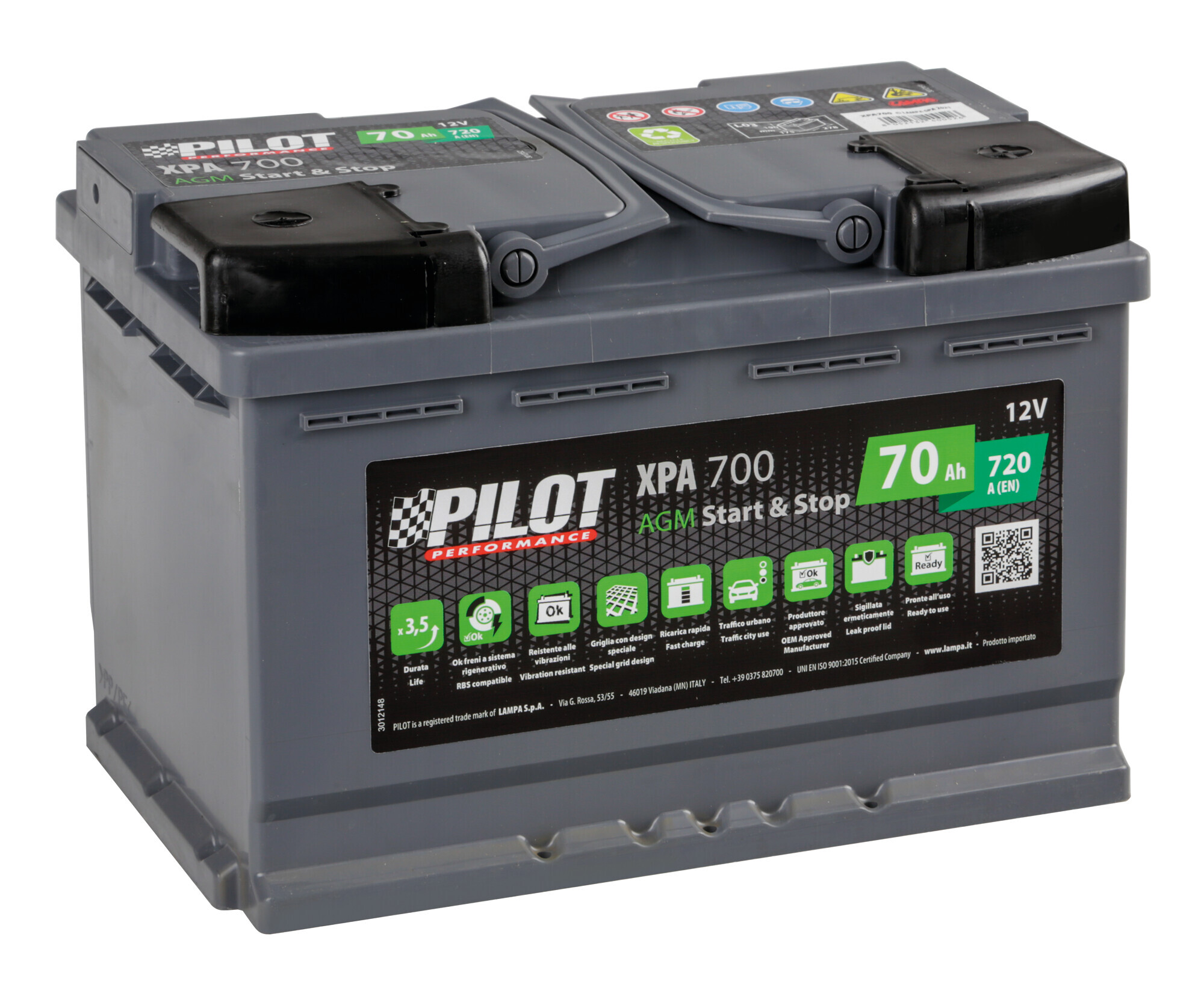 Batteria 12v - Pilot StarT-Stop Agm - 70 Ah - 720 A - l3