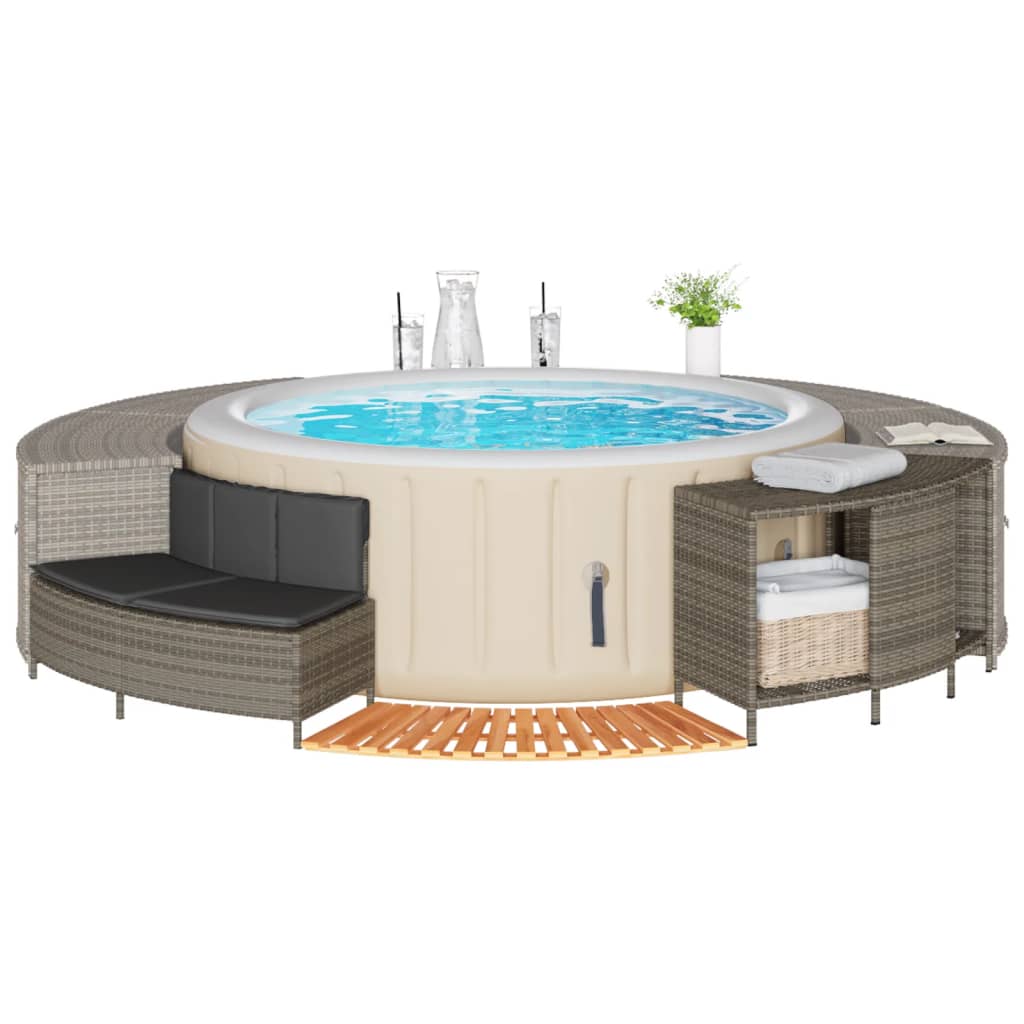 Bordo Per Spa Grigio In Polyrattan E Legno Massello Di Acacia