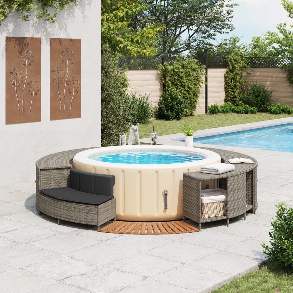Bordo Per Spa Grigio In Polyrattan E Legno Massello Di Acacia - Image 3