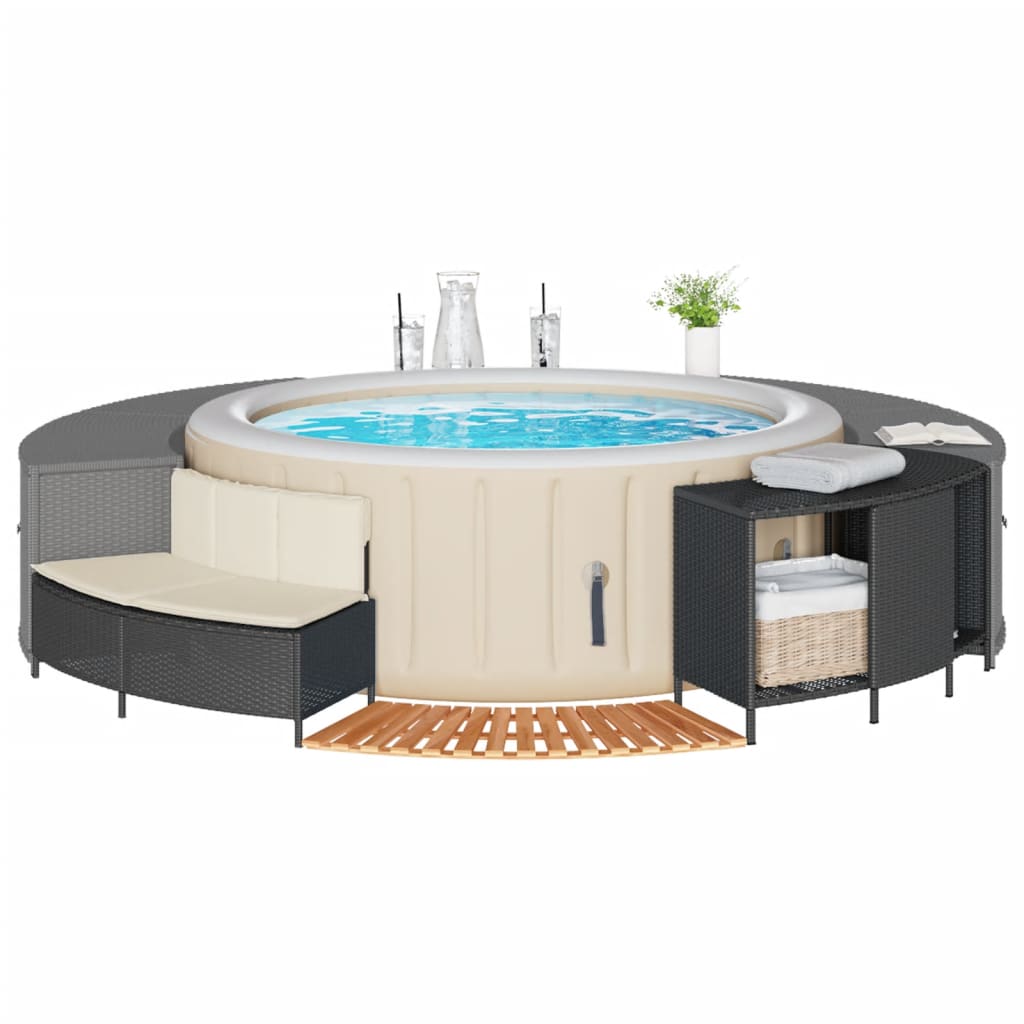 Bordo Per Spa Nero In Polyrattan E Legno Massello Di Acacia