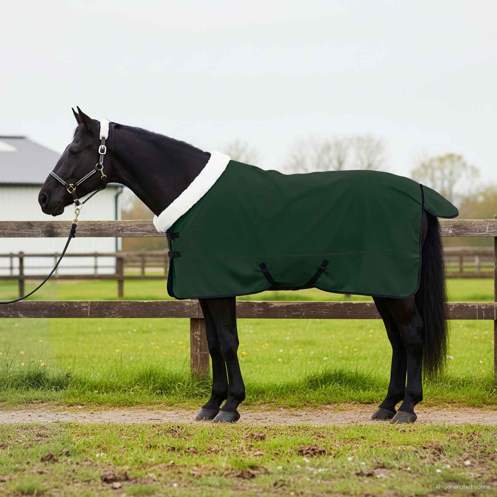Coperta Per Cavalli Verde Scuro Completo 155 Cm Felpa In Pile