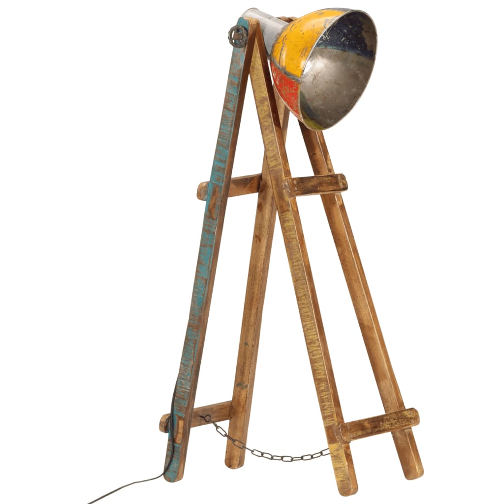 Lampada Da Terra Multicolore E27 In Legno Massello Di Mango
