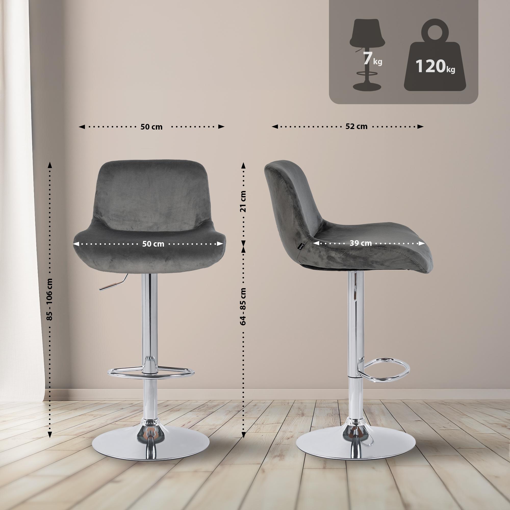 2er Set Barhocker Solon Chrom Samt - Image 6