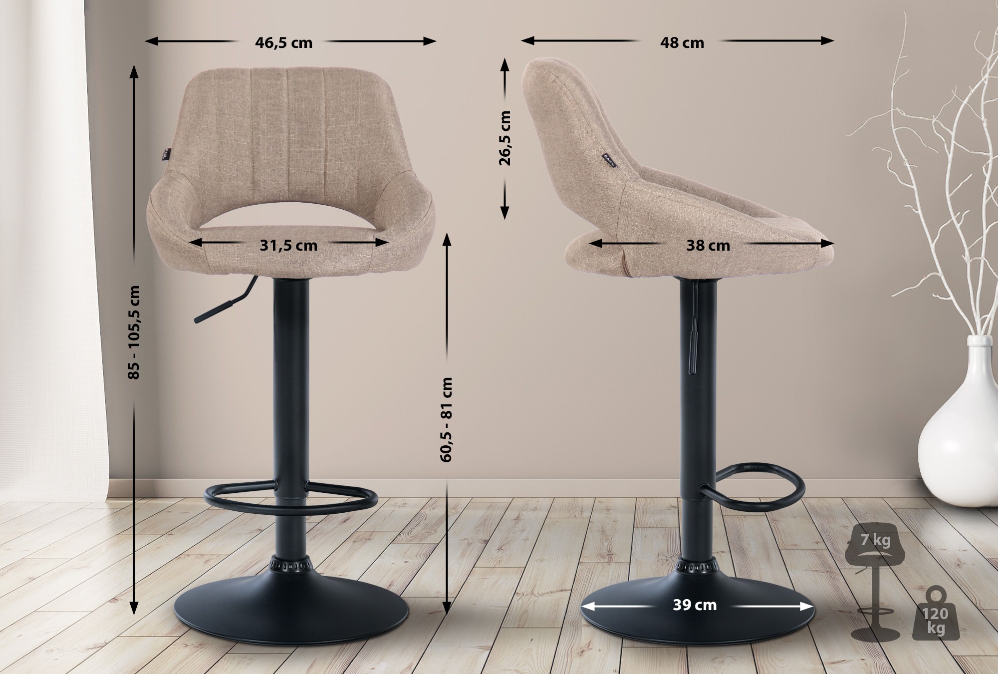 2er Set Barhocker Milet Stoff B