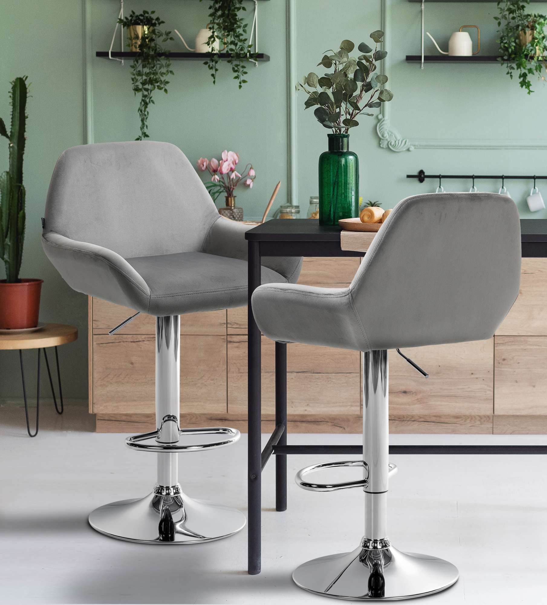 2er Set Barhocker Braga Samt Chrom
