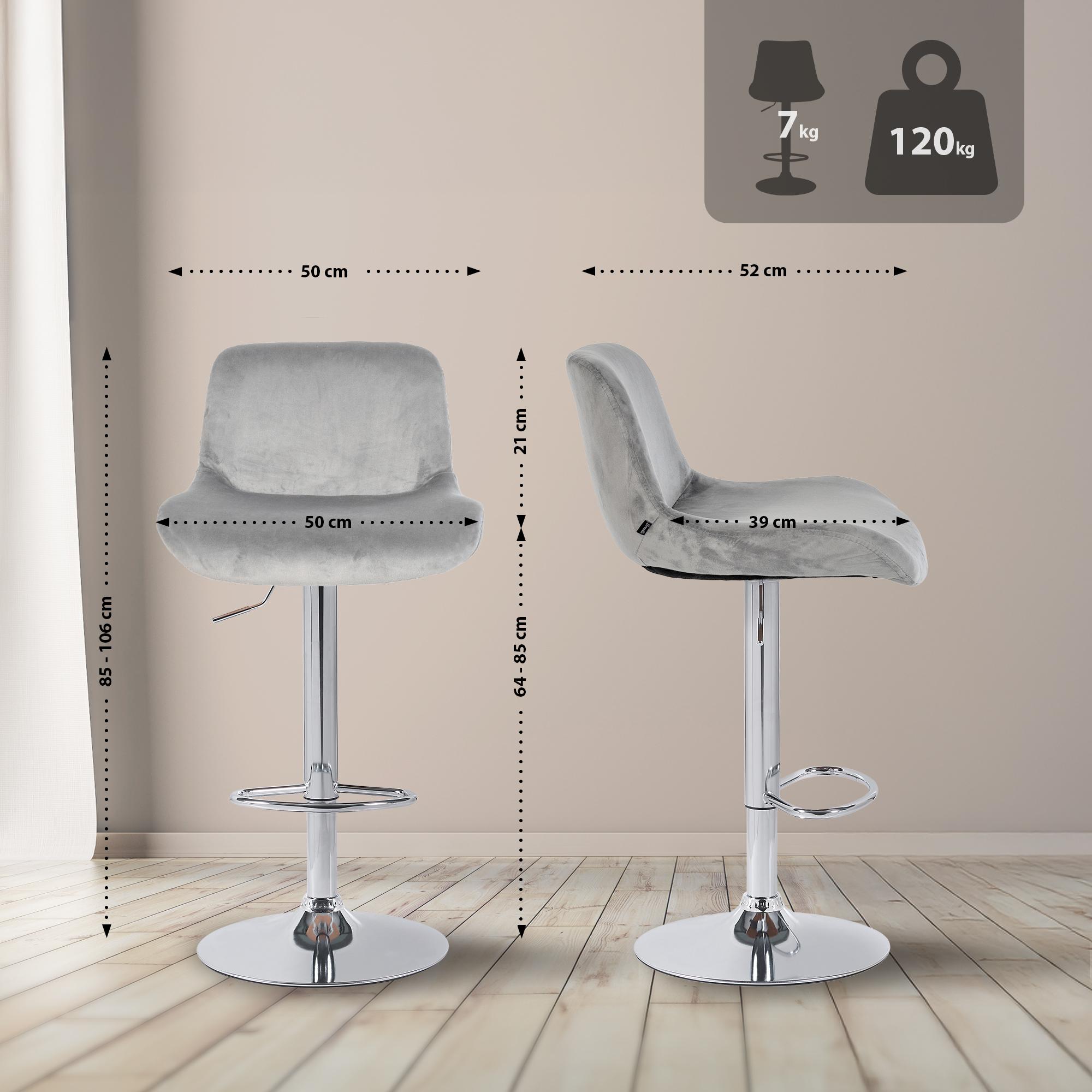 2er Set Barhocker Solon Chrom Samt - Image 6