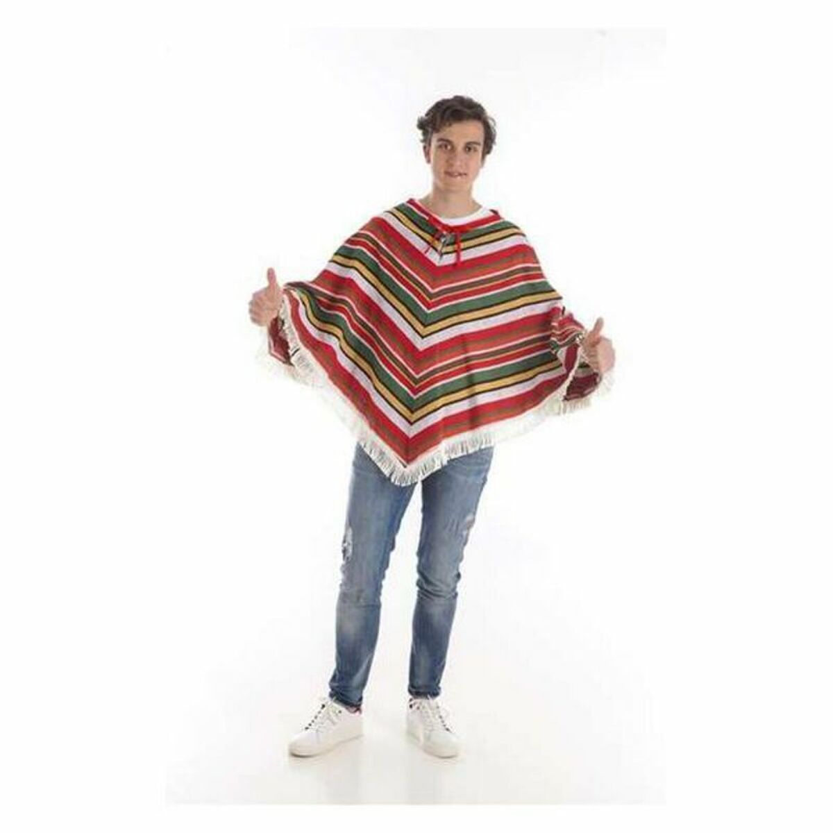 Costume Per Adulti Rojo/blanco Poncho Messicano L