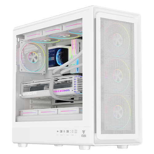 Itek Case Meshcore 36w Gaming Tower  Atx  4x14cm Argb Fan 2xusb3 TypE-C Temp Glass Side Panel   Whi