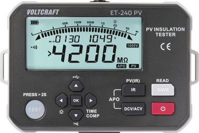 Voltcraft ET-240 Pv Isolationsmessger?t  125 V,250 V,500 V,1000 V 4000 M?<br><br>eT-240 Pv Pv Isolationstester 1000v 4g?<br><br>spannungsmessung: 100