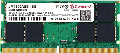 Transcend Jetram - Ddr5 - Modul - 16 Gb - So Dimm 262-Pin - 4800 Mhz / Pc5-38400 - 1.1 V - Ungepuffert - ON-Die Ecc (jm4800asE-16g)