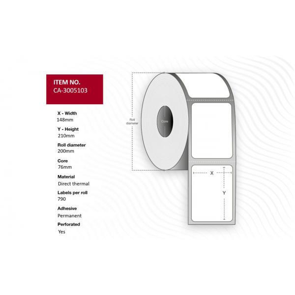 Capture CA-3005103 Etichetta Per Stampante (label 148 X 210mm, Core 76mm, - Direct Thermal, Uncoated, - Permanent, Perforated, 790 Labels Per Roll, 4