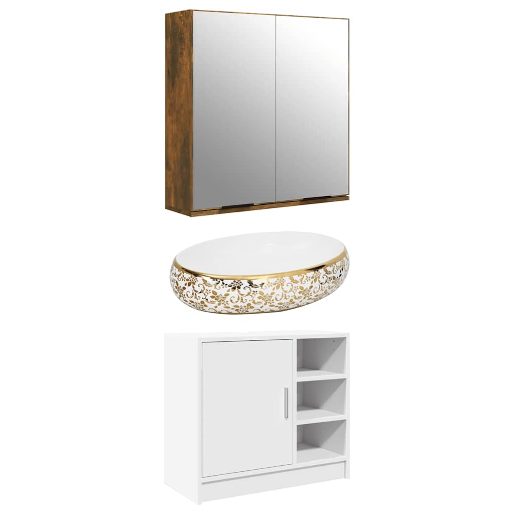 Lavabo Da Appoggio Bianco E Oro Ovale 59x40x15 Cm Ceramica - Image 3