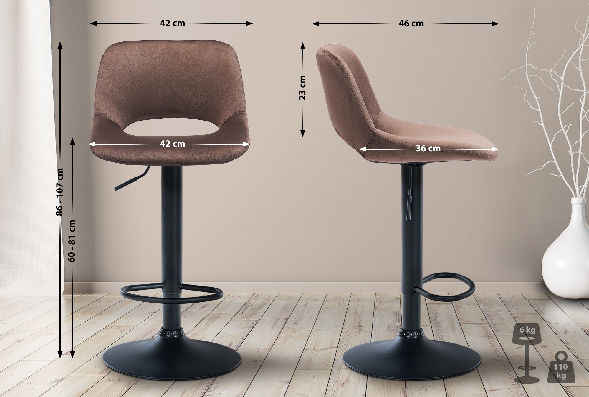 2er Set Barhocker Camden Samt Schwarz