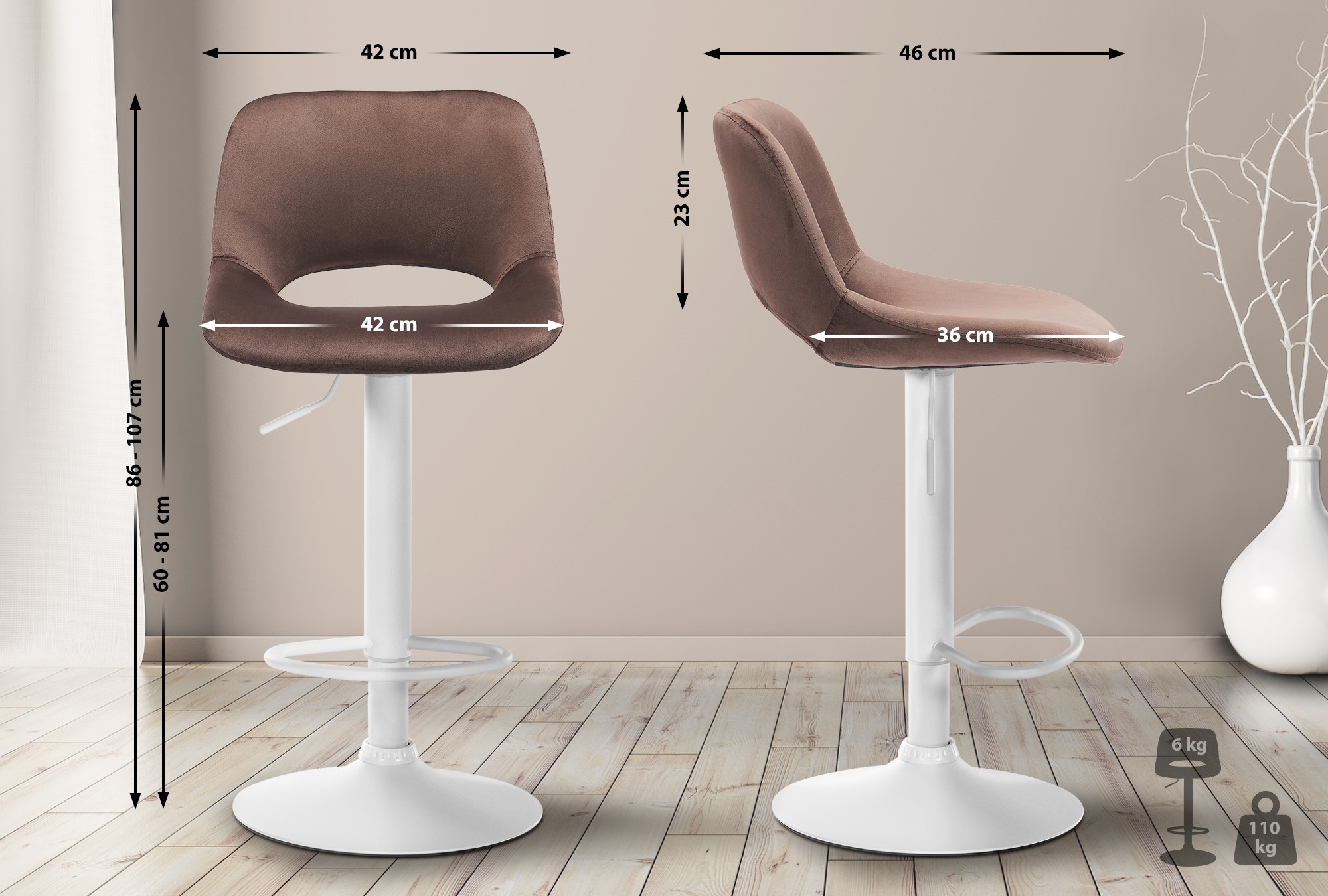 2er Set Barhocker Camden Samt Weiß