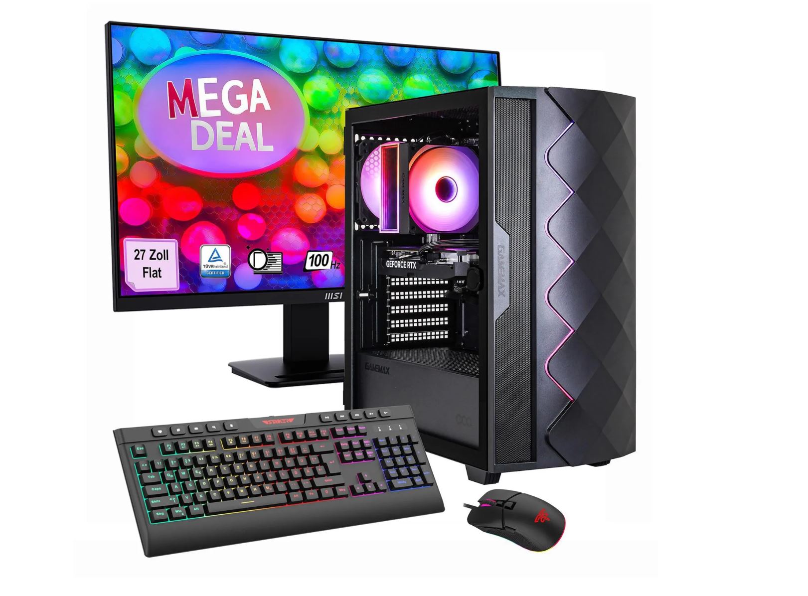 Hyrican Gamemax Megadeal Diamond Bk Set2696 GaminG-PC-Set Mit Amd Ryzen 5 5500, 16gb Ram, 1tb Ssd, Rtx 5050 & Msi 27" Monitor (set02696)
