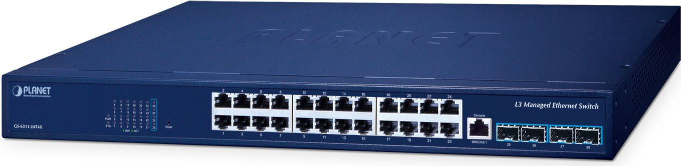 Planet Layer 3 24-Port 10/100/1000t Managed L3 Gigabit Ethernet (10/100/1000) Power Over Ethernet (poe) Blau (gS-6311-24t4x)