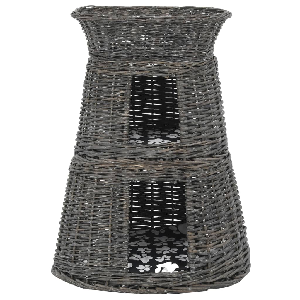 Ceste Gatti Con Cuscini Grigio 3pz 47x34x60cm Salice Naturale - Image 3